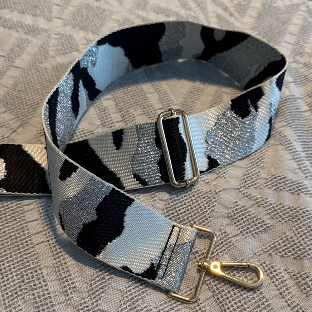 Black White and Silver Animal Print Patterned Strap for Crossbody Bag